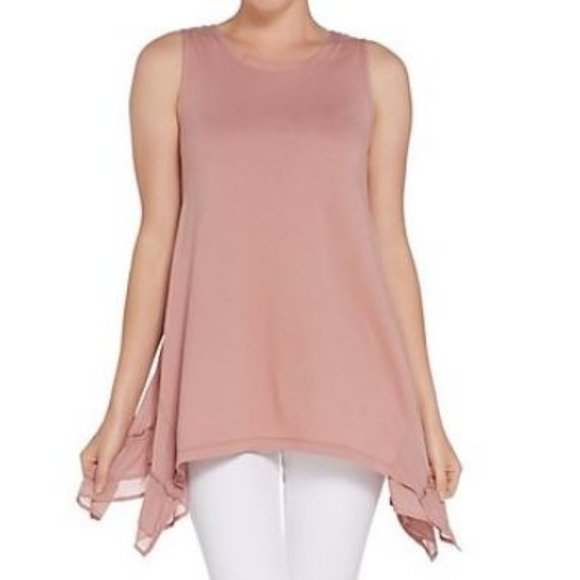 LOGO by Lori Goldstein Tops - LOGO Cotton Modal Tank w/ Side Ruffle Detail 4619
